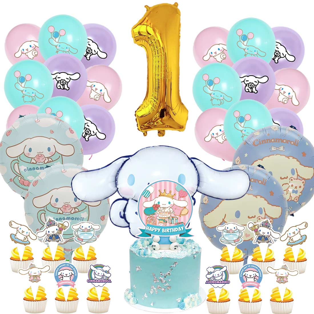 Cinnamoroll Party Supplies 1st Decor Kit Balloons Birthday Cake Topper ...