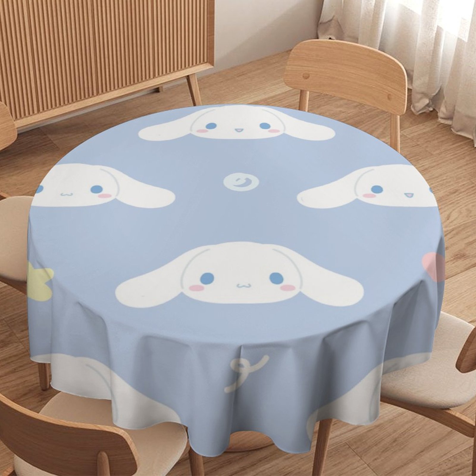 Cinnamoroll Round Tablecloth，Waterproof Stain and Wrinkle Resistant