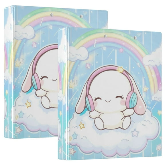 Cinnamoroll Sit on Cloud Wear Headphone Hardcover 3 Ring Binder 1.5” Round Rings Letter Size Paper Pockets for School Office Supplies
