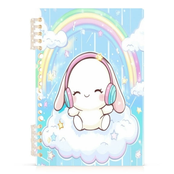 Cinnamoroll Sit on Cloud Wear Headphone Notebooks 1-subject Journal 60 Sheets A5 College Ruled Paper Detachable Ring 8.3"x5.7"