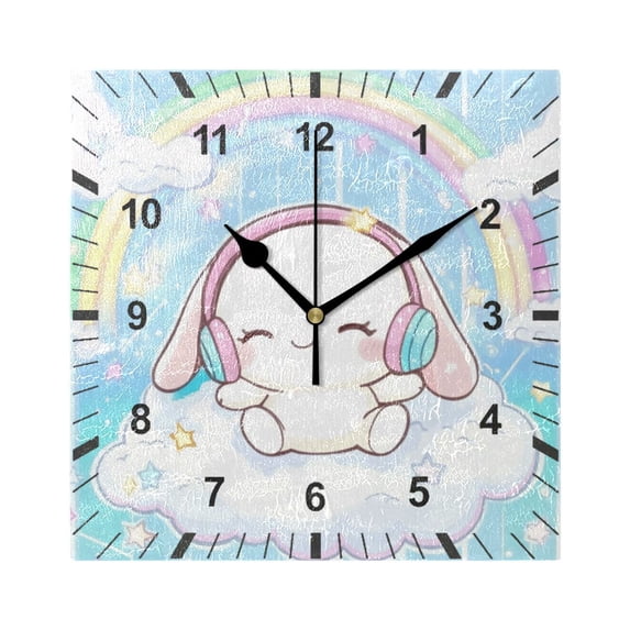 Cinnamoroll Sit on Cloud Wear Headphone Wall Clock Battery Operated Silent Non-Ticking Bedroom Office Kitchen Home School Decor 7.8"(Black)