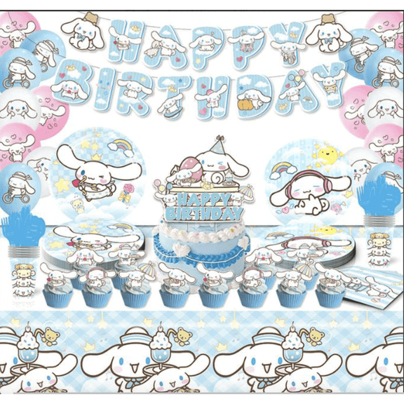 Cinnamoroll Tableware Party Supplies Plates Napkin Cups Tablecloth Kids Birthday Decoration 10pc serving