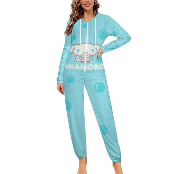 Cinnamoroll Unisex Onesie Pajamas Zipper Jumpsuit Hooded One Piece Sleepwear for Family Mens Womens
