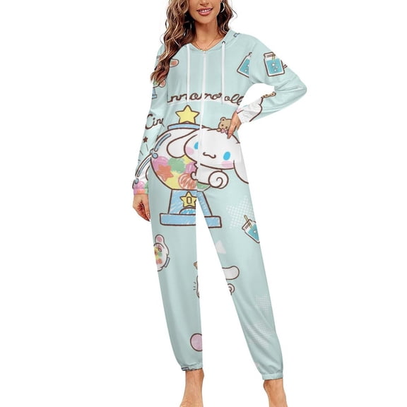 Cinnamoroll Unisex Onesie Pajamas Zipper Jumpsuit Hooded One Piece Sleepwear for Family Mens Womens