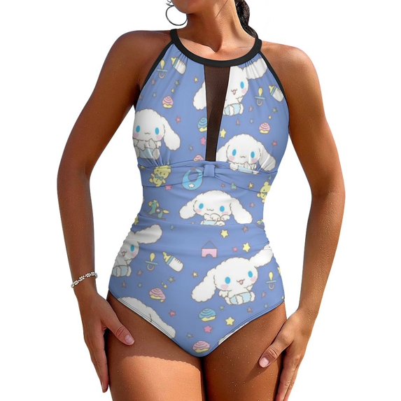 Cinnamoroll Women's One Piece Swimsuit High Neck Tummy Control Swimwear Bathing Suit