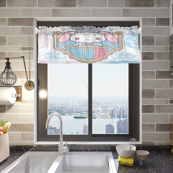 Cinnamoroll with Crown and Shield. Valance Curtains Rod Pocket for Kitchen Living Room Windows Farmhouse Decor 54x18