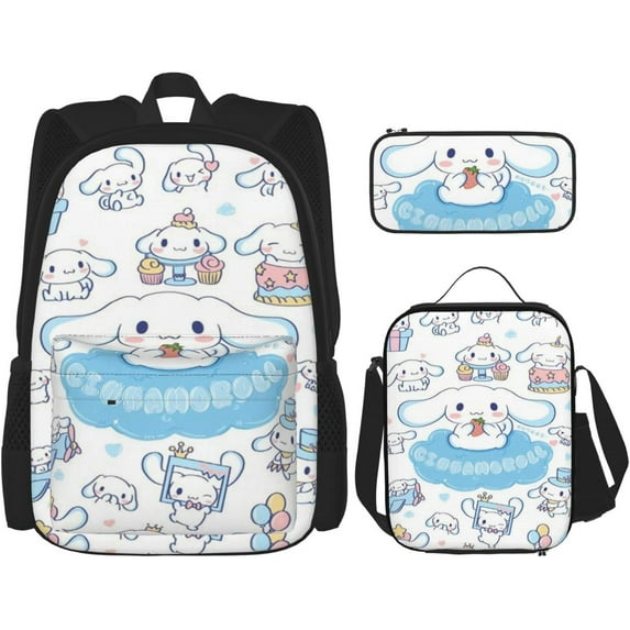 Cinnamorolls 3 Pcs Backpacks Set with Thermal Insulated Lunch Tote Purse Pencil Case Multifunctional Laptop Daypack Travel Bag, Lunch Box, Pencil Case