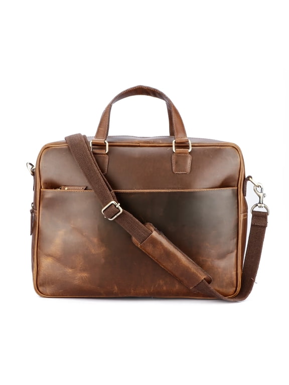 Men's Brown Genuine Leather Laptop Briefcase Messenger Bag