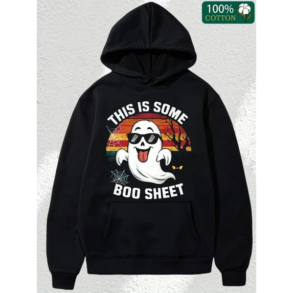 Cinolinkintera Men's Cotton Hoodie Cute Ghost Funny Halloween Sweater-Man's Halloween Hoodies, Halloween Pumpkins Print Casual Relaxed Soft Knit Pullover Hoodie Sweatshirt