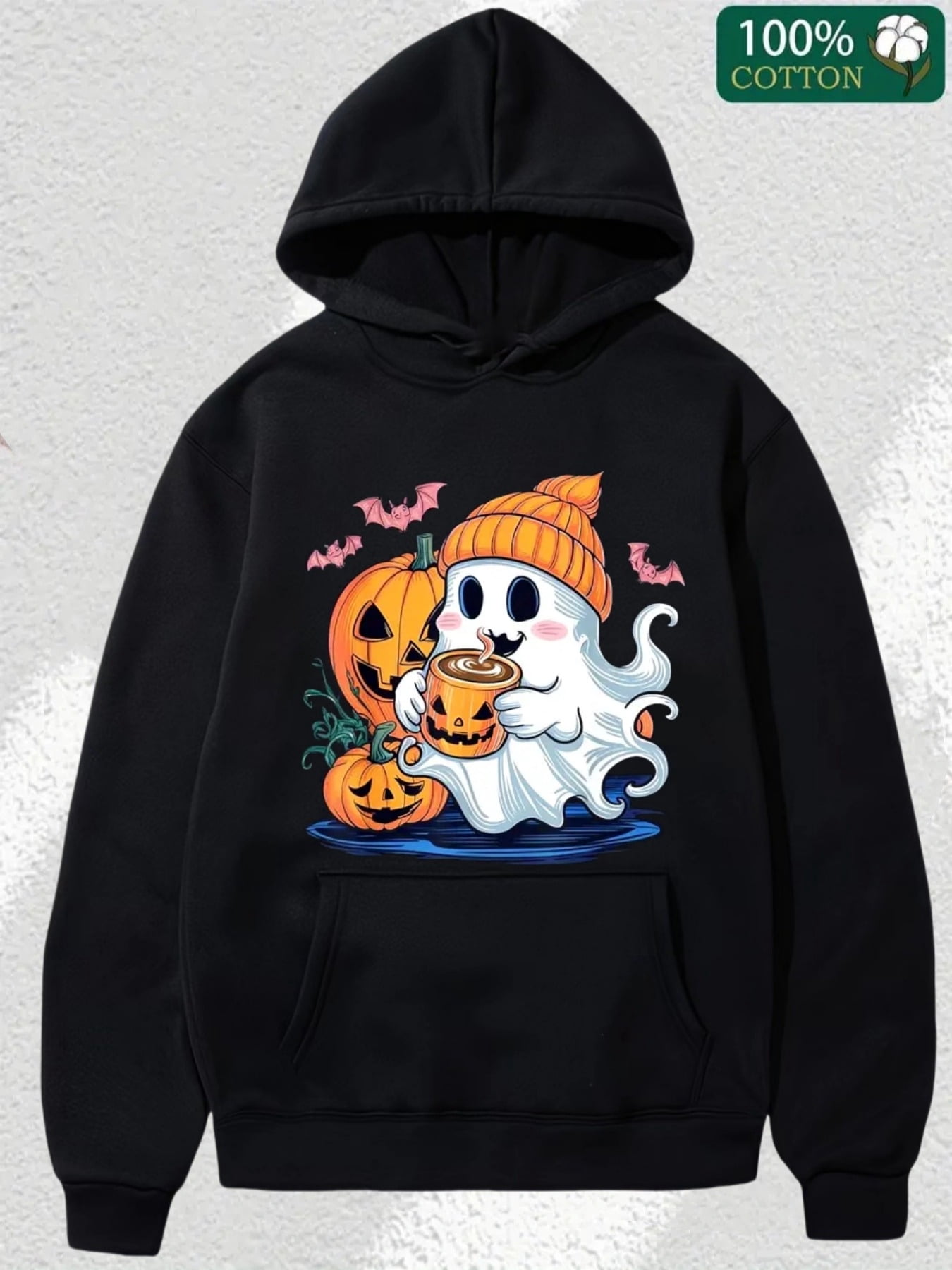 Cinolinkintera Men's Cotton Hoodie Little Ghost Drinking Coffee ...