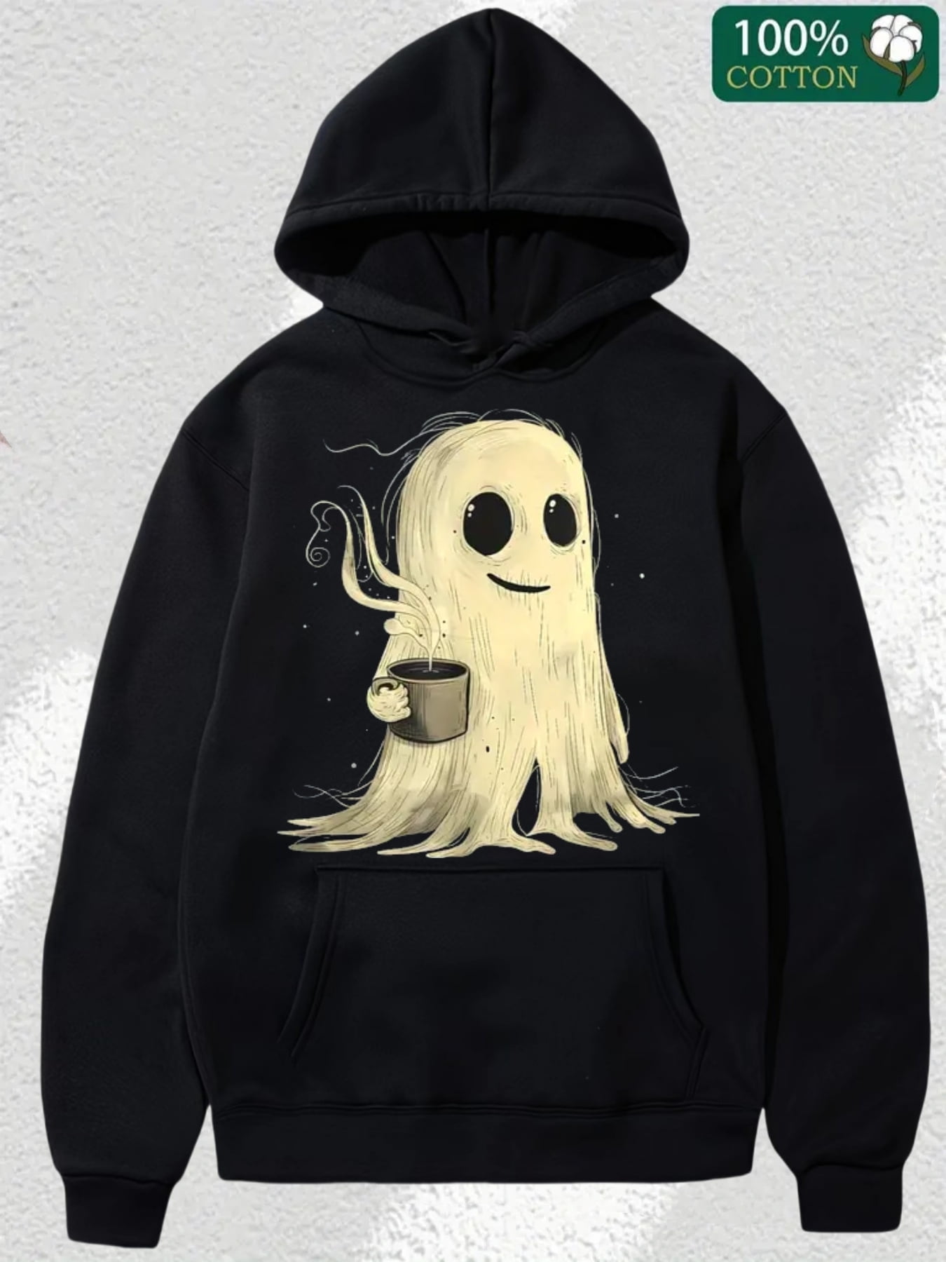 Cinolinkintera Men's Cotton Hoodie Spooky Ghost Costume Coffee Funny