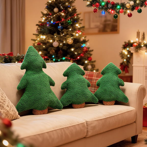 Cinpode Christmas Pillow, Christmas Tree Shaped Throw Pillows Cute Xmas Tree Shaped Plush Pillow Stuffed Winter Decor Plush Holiday Decorations for Living Room Couch Bed Party Home Sofa Y102