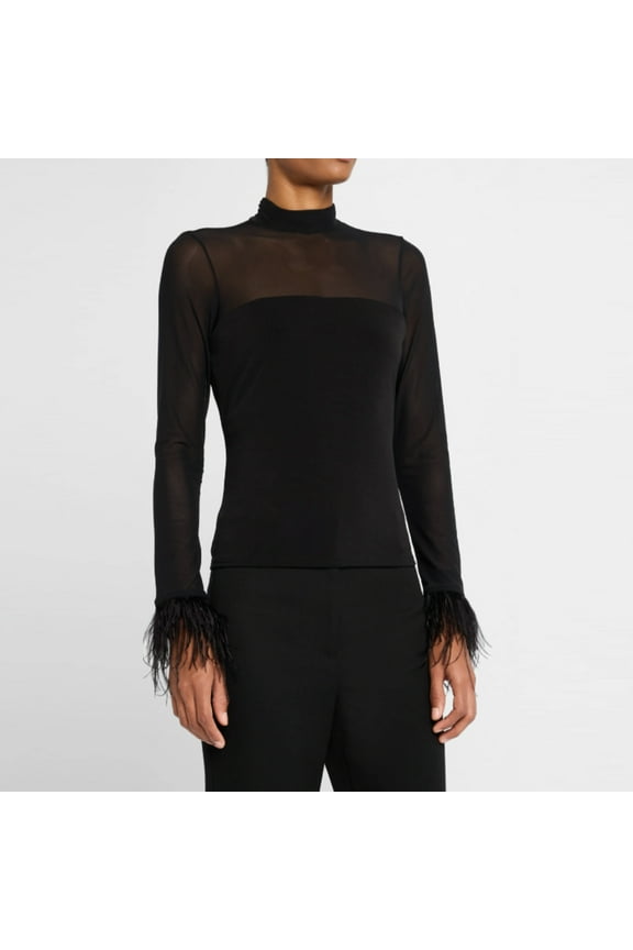 Women's Feather Trim Shantel Top, Black