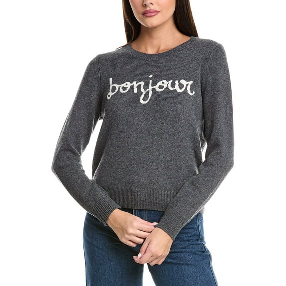 Cinq à Sept womens Bonjour Graphic Wool-Blend Sweater, m, Gray
