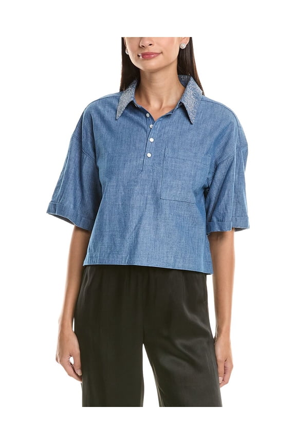 Cinq à Sept womens  Chambray Arno Top, s, Blue