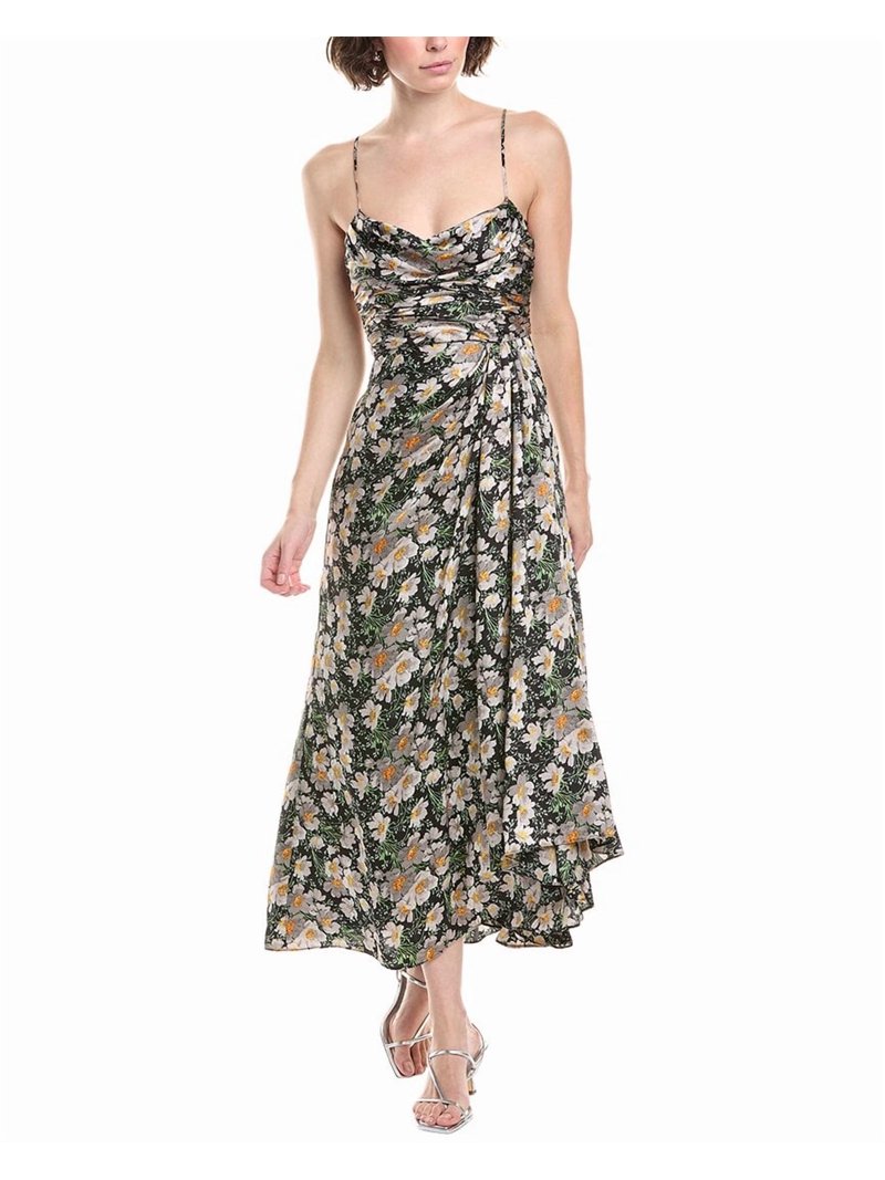 sage green and pink bridesmaid dresses Nerida Gathered Bust Maxi Dress Flowers Black main image 0