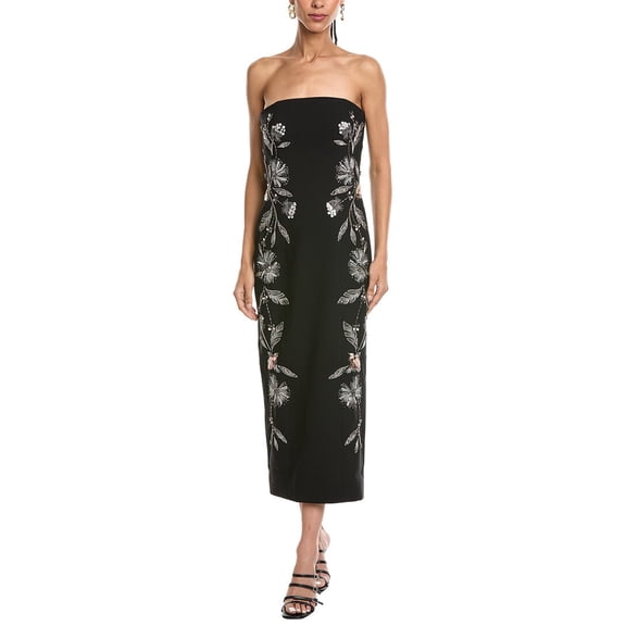 Cinq à Sept womens  Floral Mixed Media Niles Midi Dress, 0, Black
