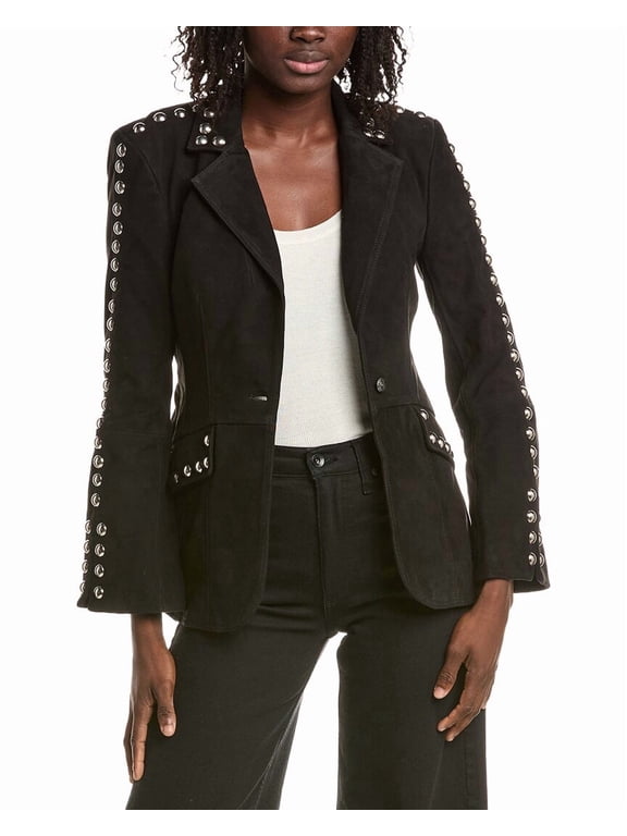 Cinq à Sept womens Milly Studded Suede Jacket, 00, Black