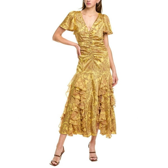 Cinq à Sept womens Olympia Midi Dress, 4, Yellow