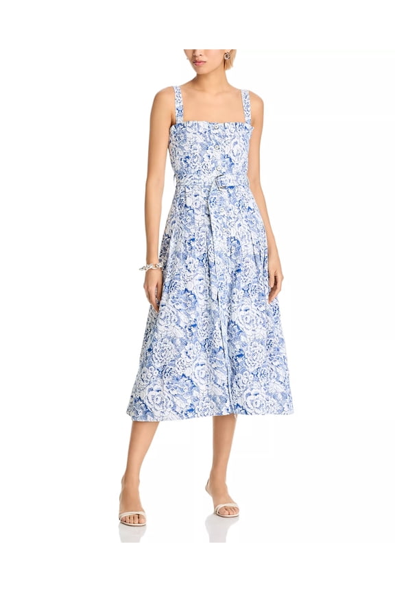 WHITE/DARK CERULEAN Women's Sketchbook Floral Branwen Dress, US 6