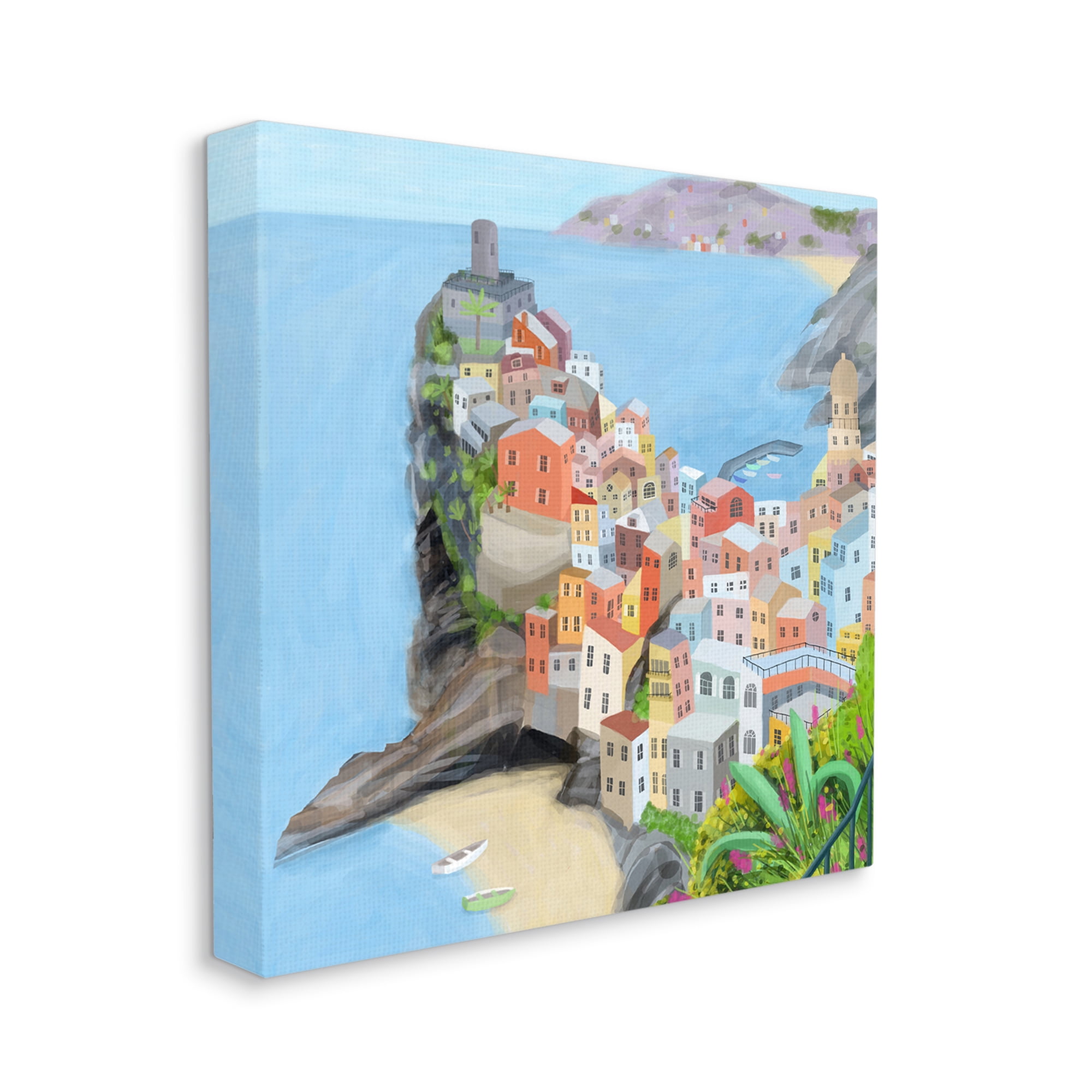 Cinque Terre Coastal City Architecture Italian Landmark Town & City Gallery-Wrapped Canvas Print Wall Art, 17x17