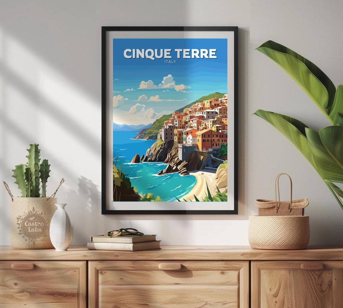 English Riviera Print Cinque Terre Italian Riviera Wall Art Print, Coastal Village Travel ...