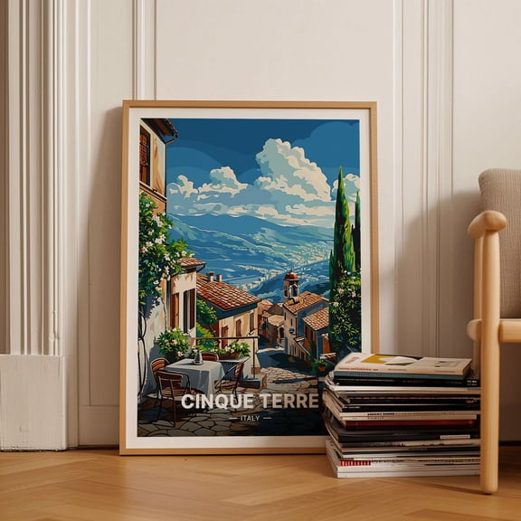 Cinque Terre Italy Coastal Village Landscape Wall Art 2, Stretched Canvas 12x16in