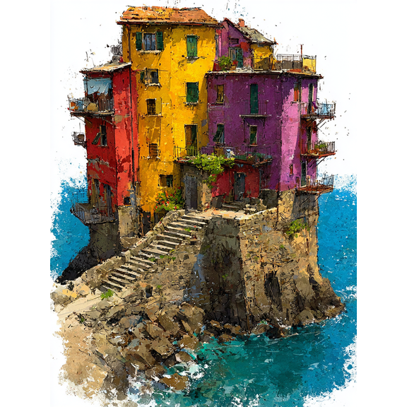 Cinque Terre Italy Watercolor Travel Canvas Print, Housewarming Gift Coastal Home Wall Decor Art
