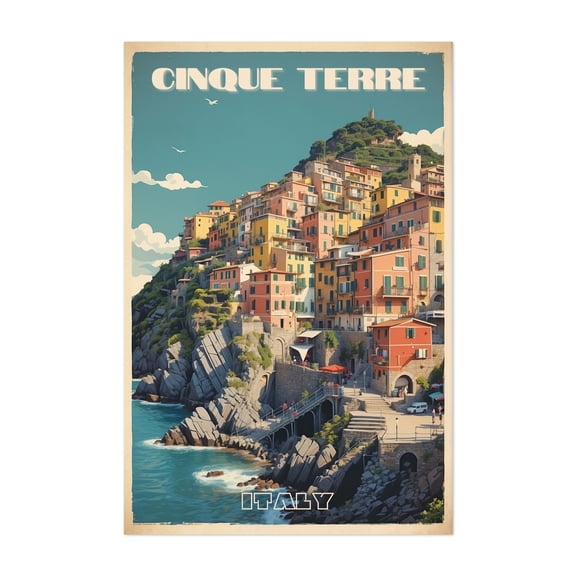 Cinque Terre Serenity: Vintage Travel Poster - Liguria Italy Illustration Unframed Wall Art Print 20 x 30 inches