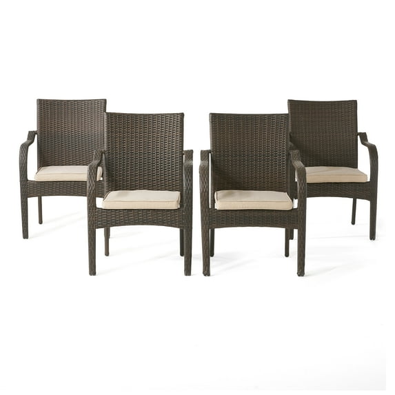 Cinque Terre Wicker Stacking Chairs, Set of 4, Multibrown/ Textured Beige