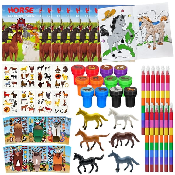 Cinrobiye 72 Pcs Horse Party Favors Coloring Book Bulk, Farmhouse Pony Birthday Supplies, Western Cowboy Party Games Goodie Bag Fillers DIY Craft Kit, Horse Cowboy Pinatas Reward Y101