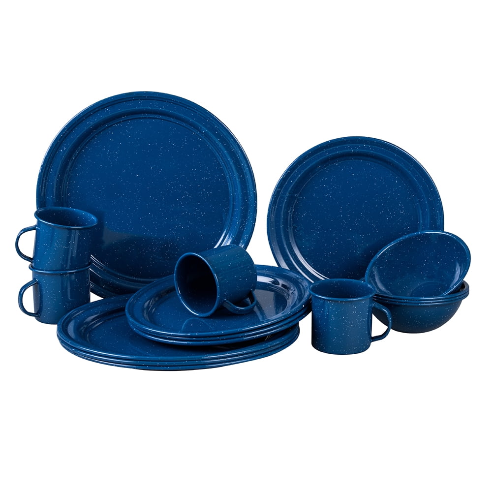 Cinsa/シンサ アウトドア・キャンプ用食器16個セット スパークルブルー☺︎ Cinsa 16-Piece Enamelware Dinnerware Set for 4. Use in Indoor and
