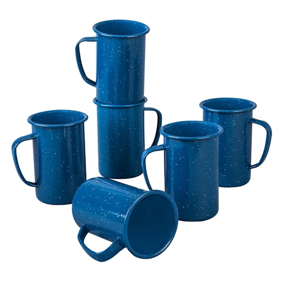 Cinsa 6 Piece 20 oz Enameled Steel Mug Set for Indoor/Outdoor - Royal Speckled Blue
