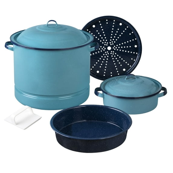 Cinsa 6-Piece Enameled Steel Cookware Set with Steamer, Dutch Oven, and Multi-Use Dish