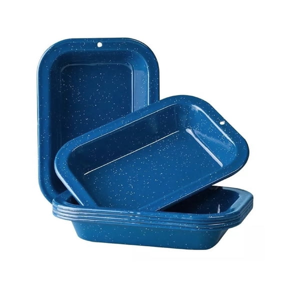 Cinsa 6-Piece Enamelware Plate Set, 1 Quart Durable Plates for Indoor & Outdoor Use - Royal Speckled Blue