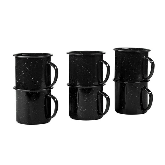 Cinsa 6 Piece Mug Set, 12 oz (Speckled Black), Enamelware mugs for Indoor & Outdoor. Coffee Mugs, Camping, Picnic, Fishing, Farmhouse Kitchen. Durable and Reusable. Suitable for Oven, direct on Fire.