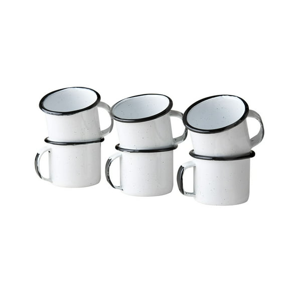 Cinsa 6 Piece Mug Set, 4 oz (Speckled White), Enamelware mugs for Indoor & Outdoor. Coffee Mugs, Camping, Picnic, Fishing, Farmhouse Kitchen. Durable and Reusable. Suitable for Oven, direct on Fire.