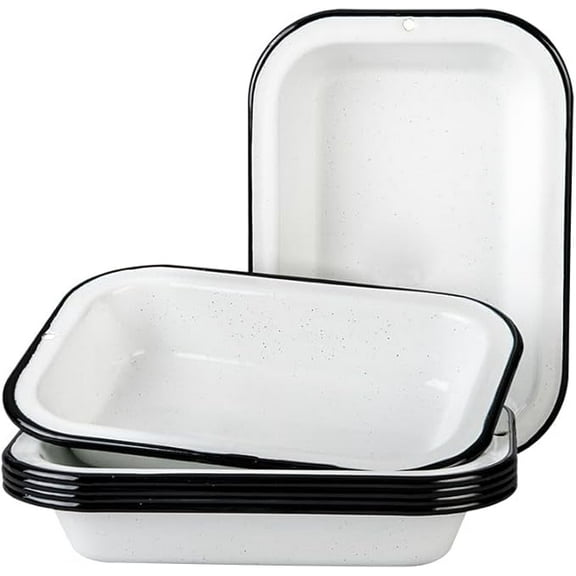 Cinsa 6 Piece Multiuse Plate Set, 1 Quart (Speckled White) - Enamelware Plates for Indoor & Outdoor.