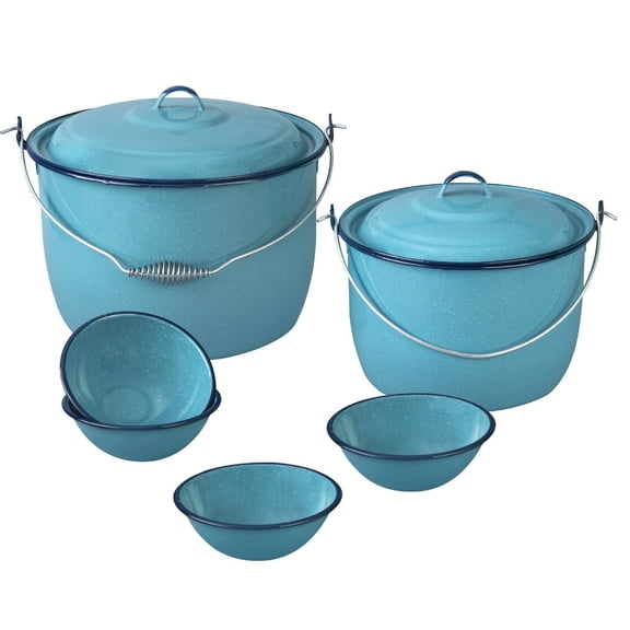 Cinsa Hispanic Collection Enameled Steel Stockpots, 14 & 8 Quart, Glossy Vitrified Set of 8