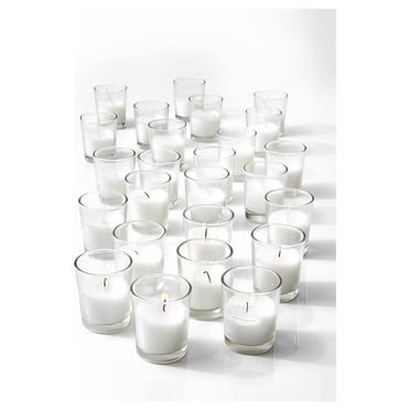 24 Pack White Votive Candles With Clear Glass Holders – Wedding Table Decoration – 10hr Burn