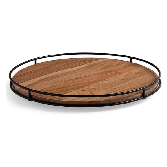 CintBllTer 18 Wooden Lazy Susan - Espresso - Iron Edges - Table Top Turntable - Cabinet or Pantry Organizer - Decorative Spice Rack Medicine Cleaning Spinning Table - Wood