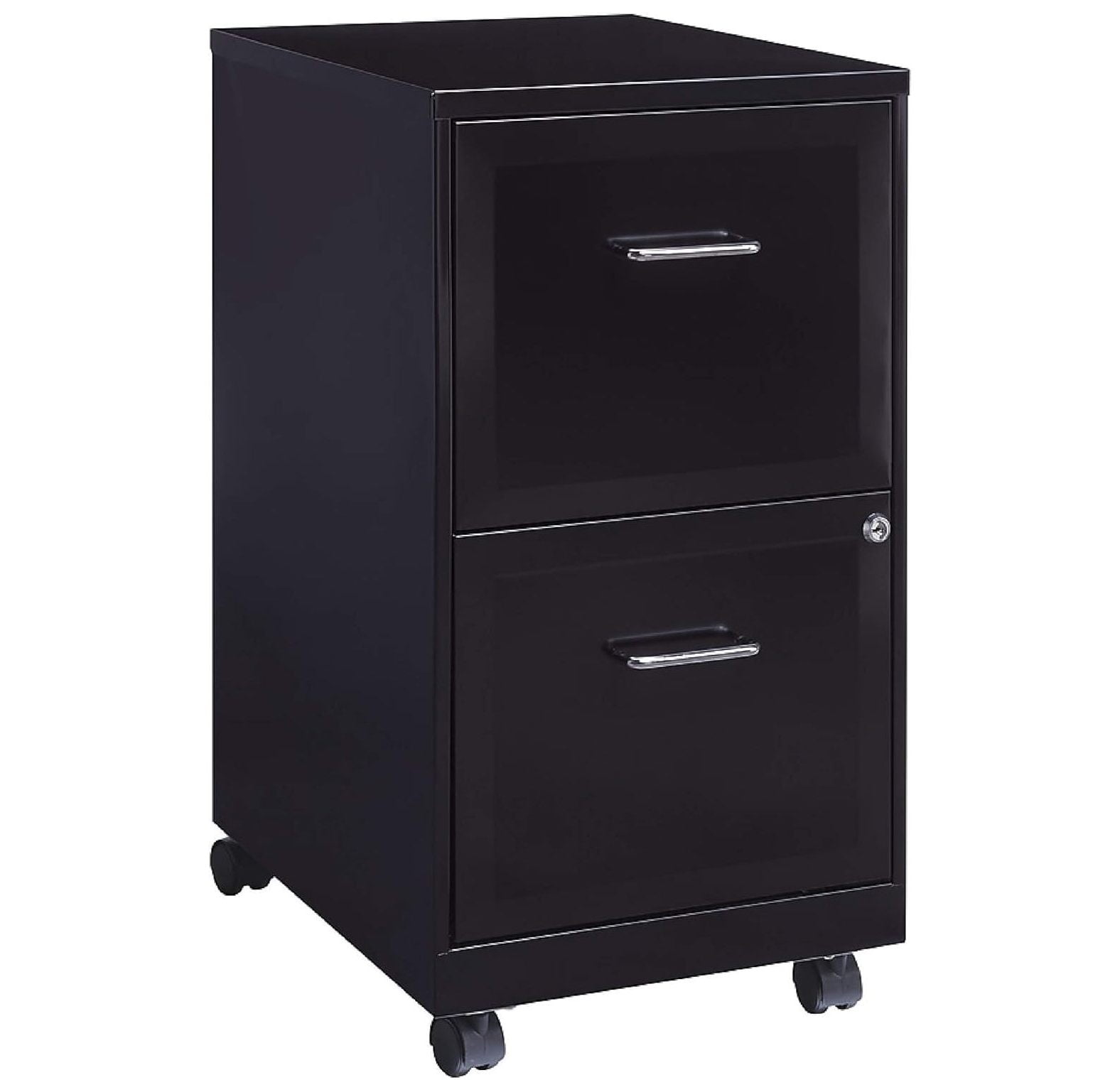 Black 2-Drawer Mobile Lockable Metal Filing Cabinet