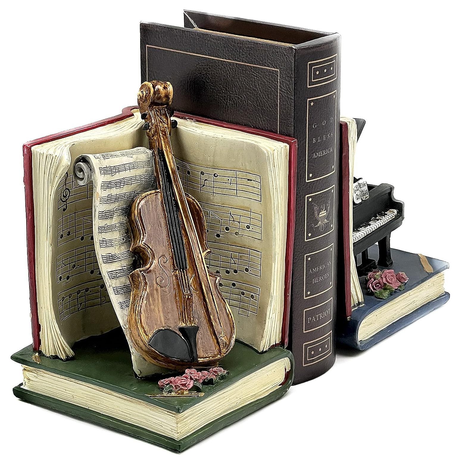 CintBllTer 20430 Decorative Bookend Music Lover Acoustic Violin Musical Notes Piano Luxury