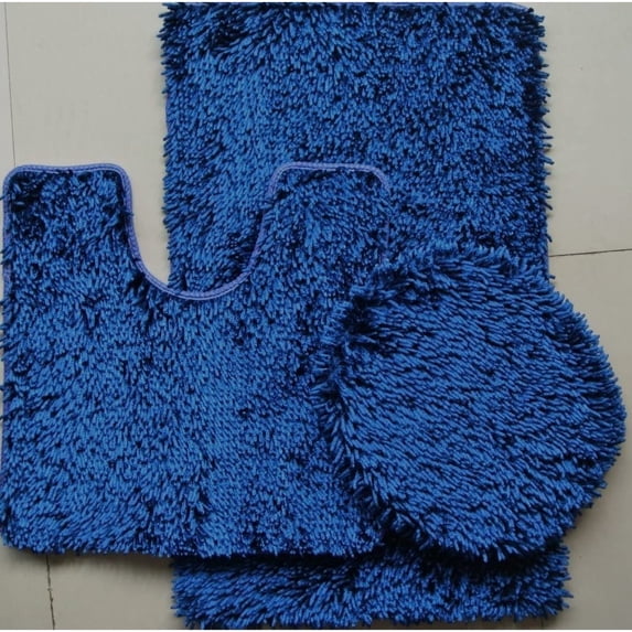 CintBllTer 3-Piece Jelly Chenille Bathroom Mat Set, Bath Mat, Contour and Cover (Navy)