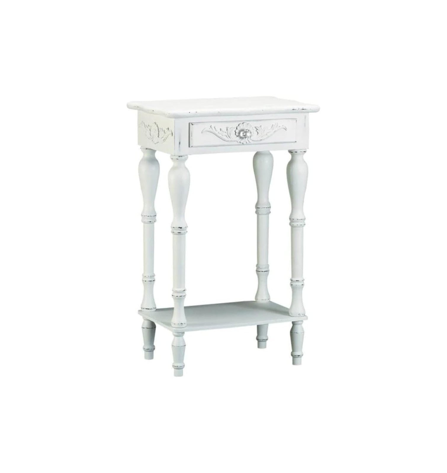 Emmeline Distressed White Wood Accent Table with Storage Drawer