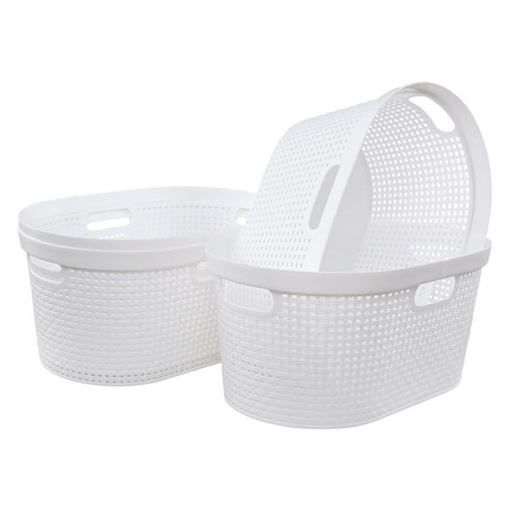 CintBllTer 4-Pack 40 L Large Plastic Laundry Hamper, Laundry Basket with Cutout Handles, White