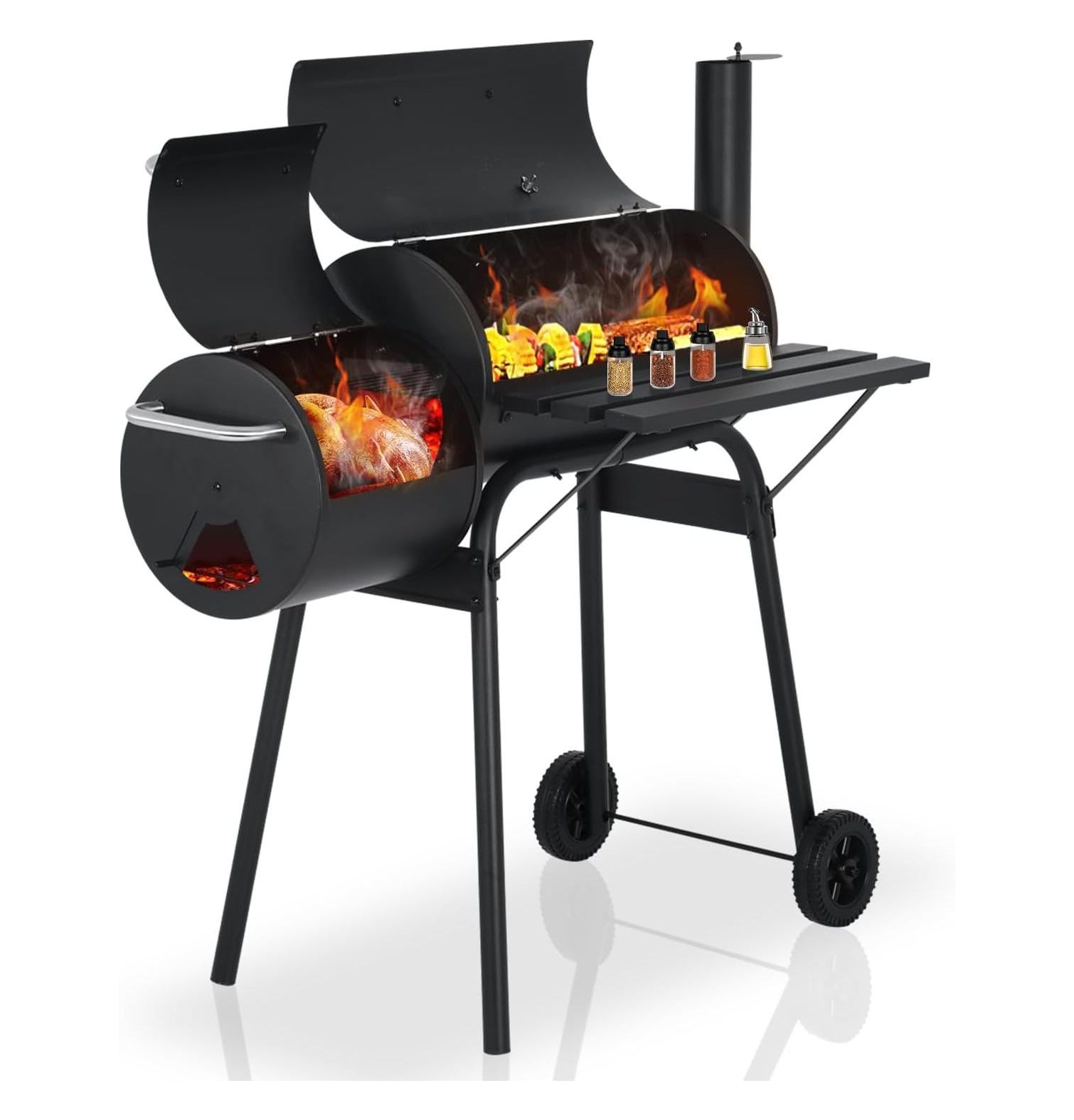 CintBllTer 43"Charcoal Grills with 2 Wheels Portable Charcoal Grill