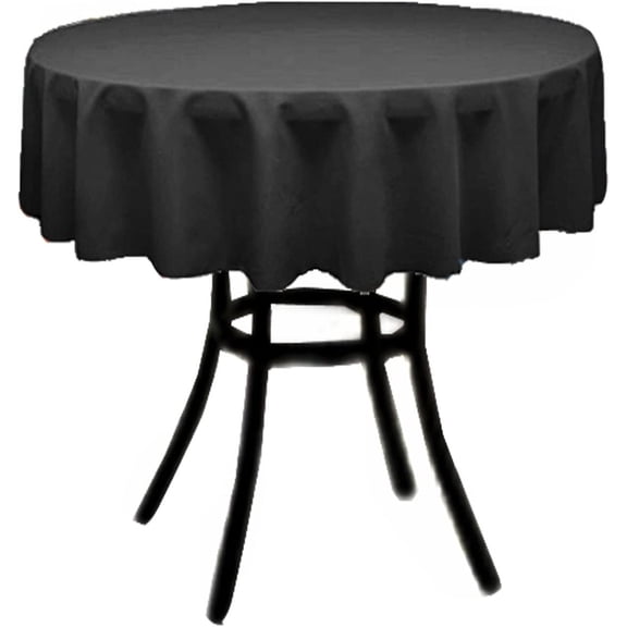 CintBllTer 45" Round Polyester Poplin Table Overlay, for 33" Round Small Coffee Table with 6" Drop, Black