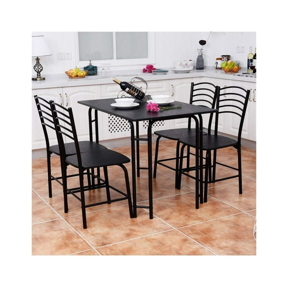 CintBllTer 5 Pcs Dining Table Set for 4person Home Dining Room Breakfast Furniture Rectangular Table Set with Wooden Top and Metal Legs