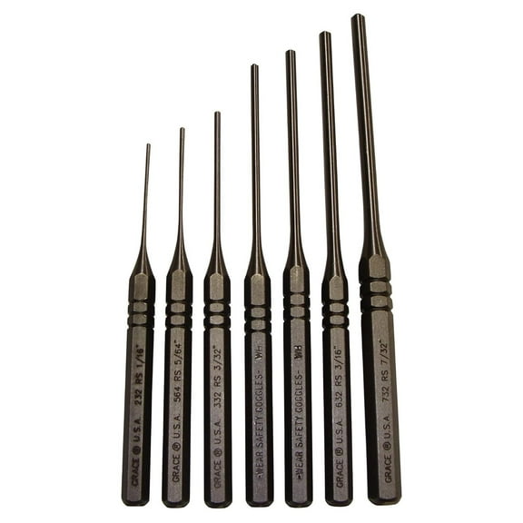CintBllTer 7 Piece Steel Roll Spring Punch Set, Drive Pins In or Out, Ideal for Gunsmiths, Heat Treated Steel, Hex Stock, 7 Sizes, Made in USA Steel Roll Set , RS-7